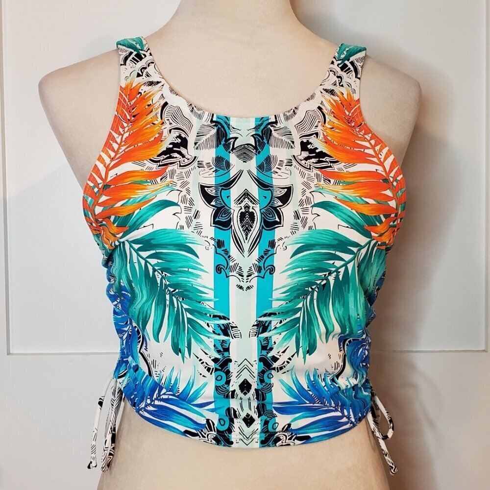 SkinnyDippers SZ L Women Swim Multi Colr Top Crop Bikini Top Reversible Neckline - Picture 5 of 8